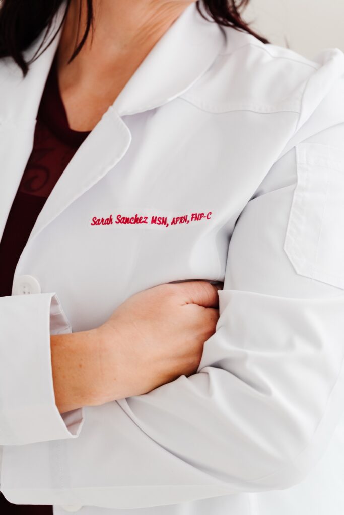Sarah Sanchez's embroidered white coat