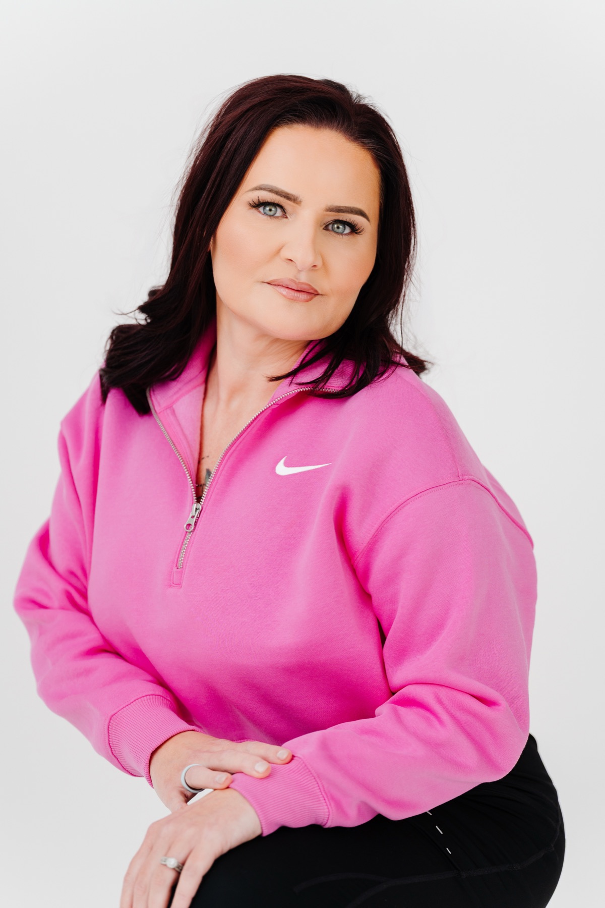 Sarah Sanchez in a pink sweatshirt