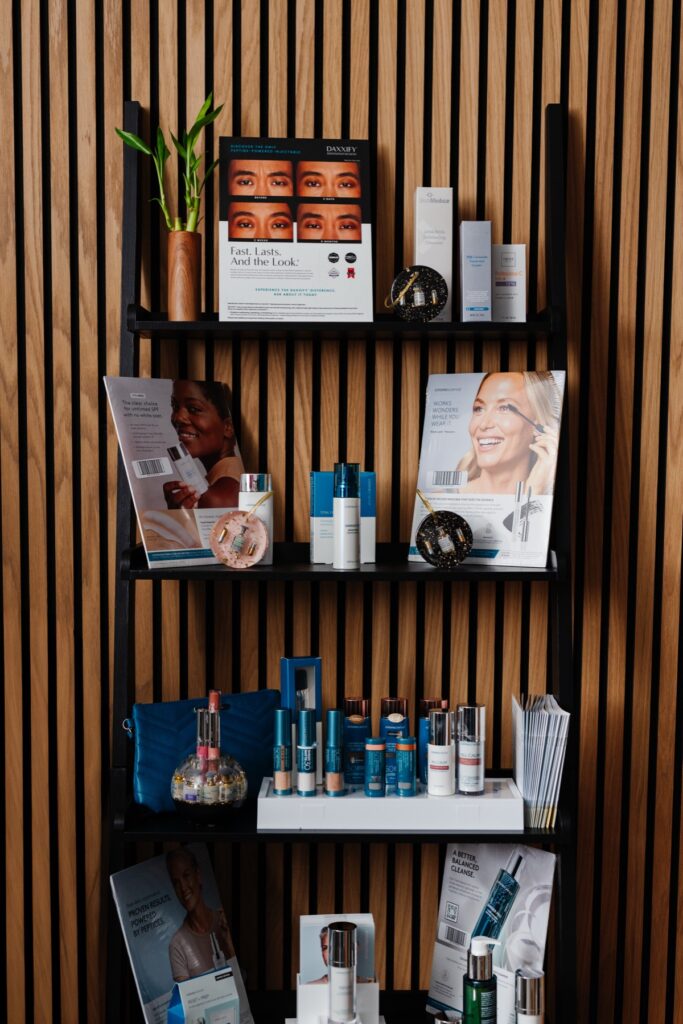 Medical-grade skincare shelf at NP Empowered Wellness