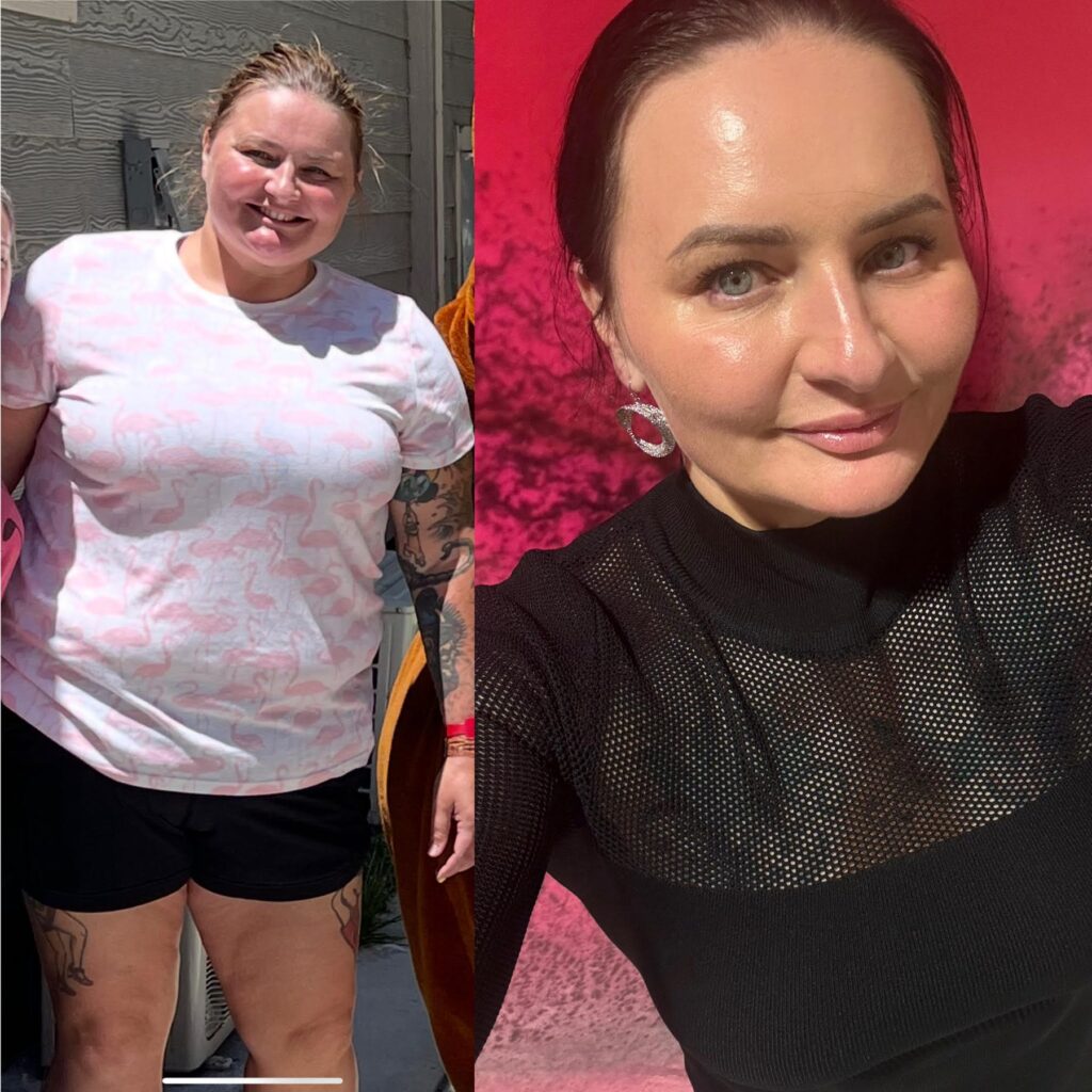 Sarah's own before and after photos from her weight loss